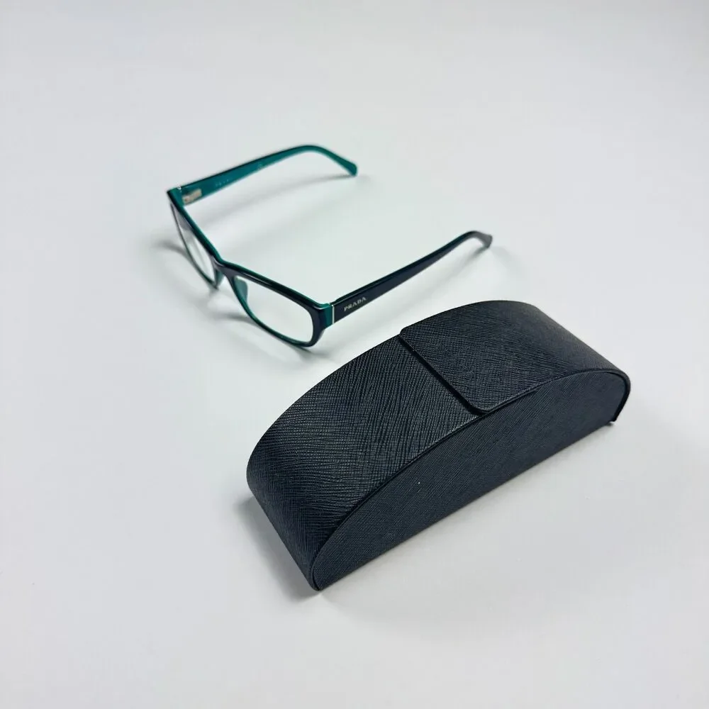 Prada Eyeglass Frames Women 52-18 VPR 18O Black Green Acetate RX Case
